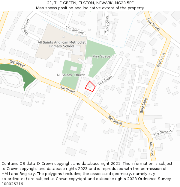 21, THE GREEN, ELSTON, NEWARK, NG23 5PF: Location map and indicative extent of plot