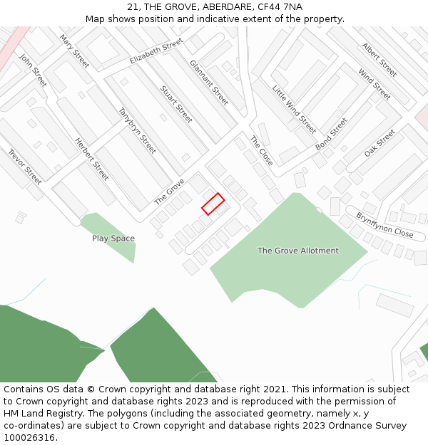 21, THE GROVE, ABERDARE, CF44 7NA: Location map and indicative extent of plot