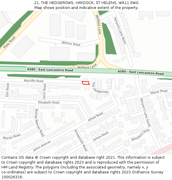 21, THE HEDGEROWS, HAYDOCK, ST HELENS, WA11 0WG: Location map and indicative extent of plot