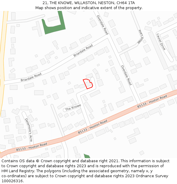 21, THE KNOWE, WILLASTON, NESTON, CH64 1TA: Location map and indicative extent of plot