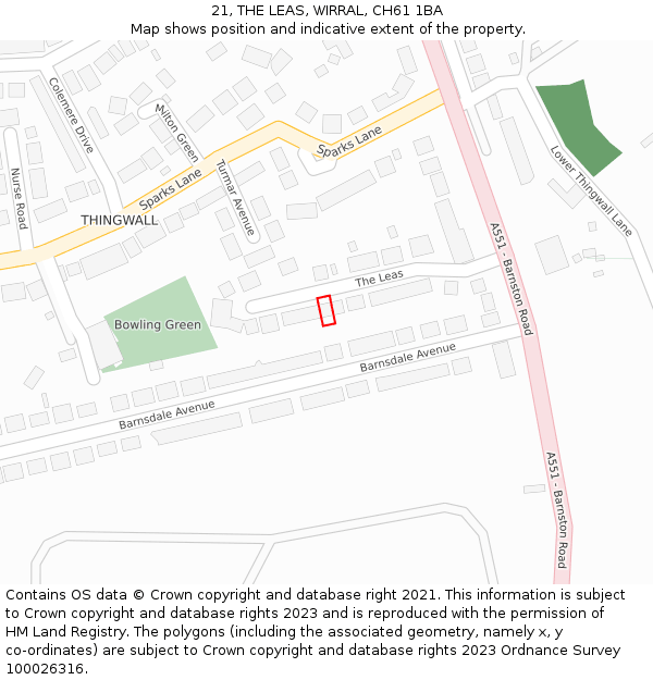 21, THE LEAS, WIRRAL, CH61 1BA: Location map and indicative extent of plot