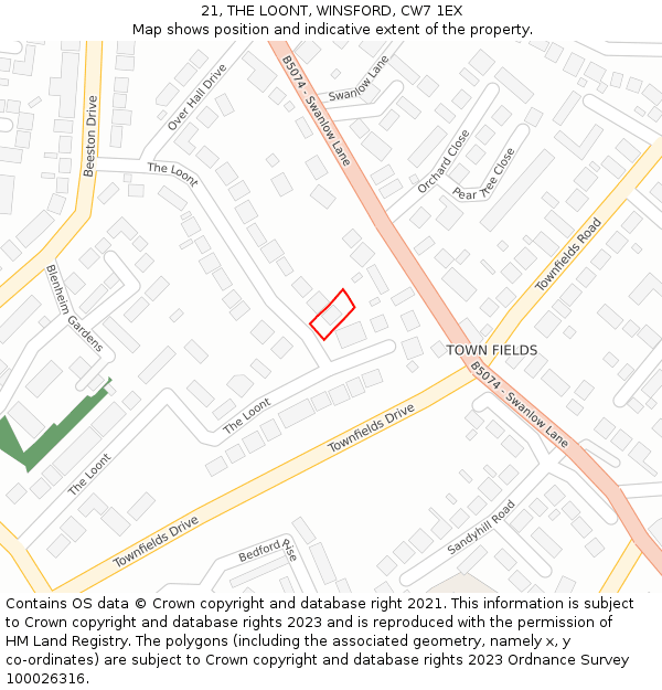 21, THE LOONT, WINSFORD, CW7 1EX: Location map and indicative extent of plot