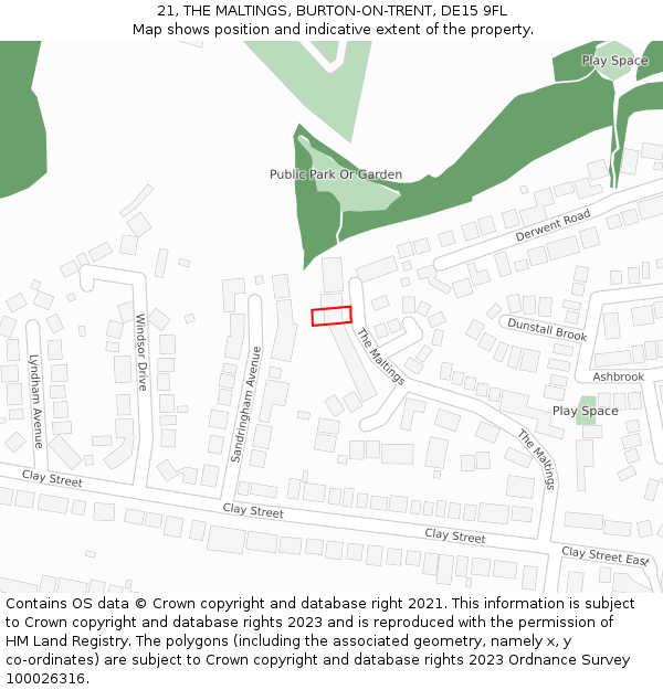21, THE MALTINGS, BURTON-ON-TRENT, DE15 9FL: Location map and indicative extent of plot