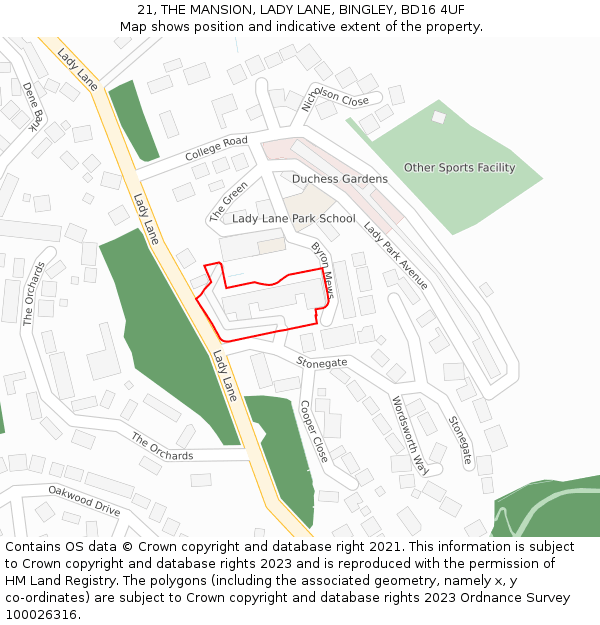 21, THE MANSION, LADY LANE, BINGLEY, BD16 4UF: Location map and indicative extent of plot