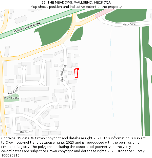21, THE MEADOWS, WALLSEND, NE28 7QA: Location map and indicative extent of plot