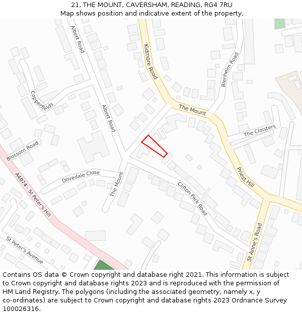 21, THE MOUNT, CAVERSHAM, READING, RG4 7RU: Location map and indicative extent of plot
