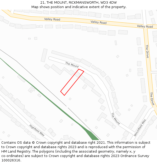 21, THE MOUNT, RICKMANSWORTH, WD3 4DW: Location map and indicative extent of plot