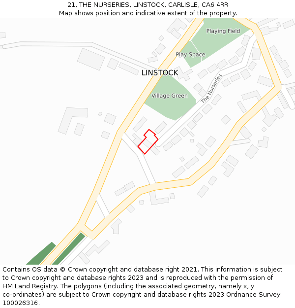 21, THE NURSERIES, LINSTOCK, CARLISLE, CA6 4RR: Location map and indicative extent of plot