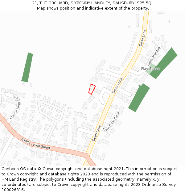 21, THE ORCHARD, SIXPENNY HANDLEY, SALISBURY, SP5 5QL: Location map and indicative extent of plot