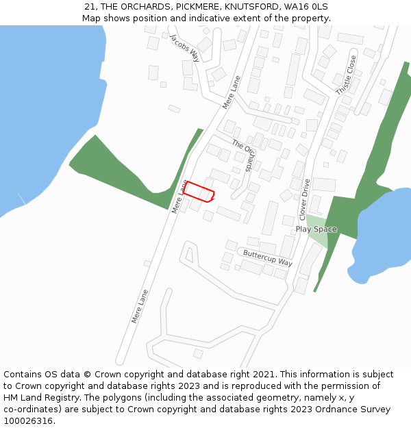 21, THE ORCHARDS, PICKMERE, KNUTSFORD, WA16 0LS: Location map and indicative extent of plot
