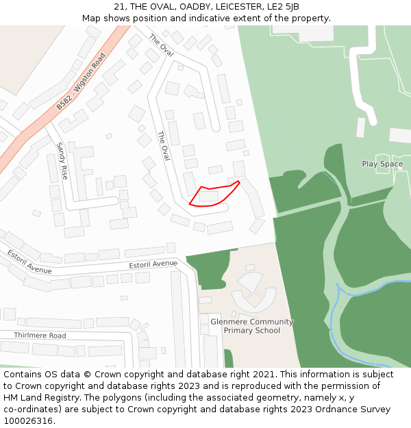 21, THE OVAL, OADBY, LEICESTER, LE2 5JB: Location map and indicative extent of plot