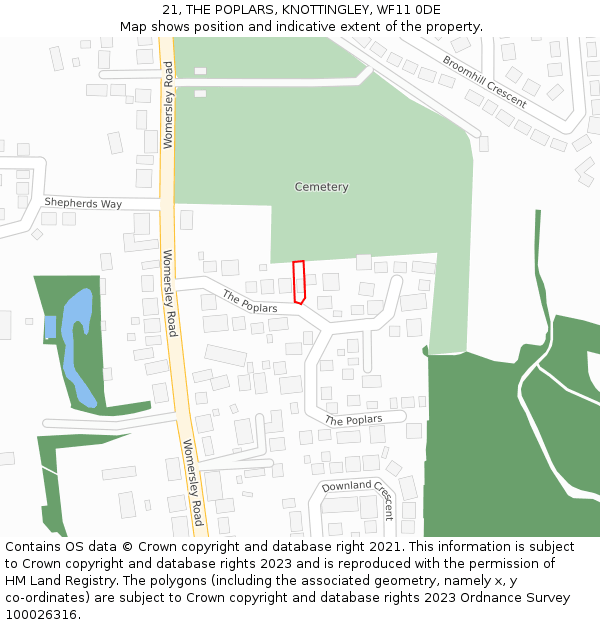 21, THE POPLARS, KNOTTINGLEY, WF11 0DE: Location map and indicative extent of plot