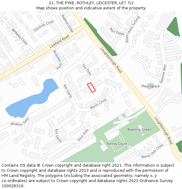 21, THE PYKE, ROTHLEY, LEICESTER, LE7 7LY: Location map and indicative extent of plot