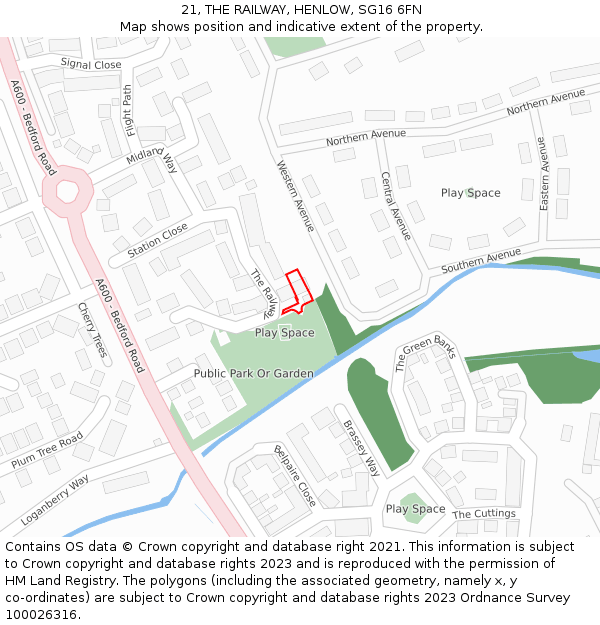 21, THE RAILWAY, HENLOW, SG16 6FN: Location map and indicative extent of plot