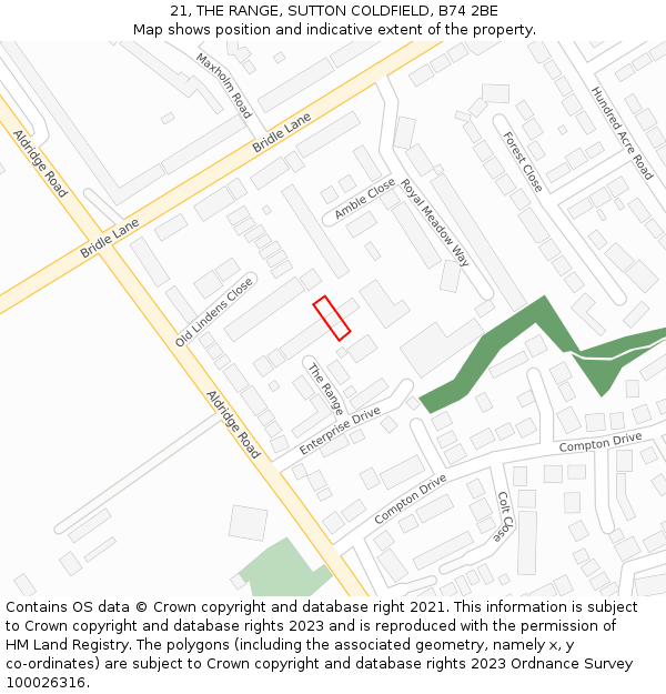 21, THE RANGE, SUTTON COLDFIELD, B74 2BE: Location map and indicative extent of plot