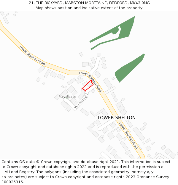 21, THE RICKYARD, MARSTON MORETAINE, BEDFORD, MK43 0NG: Location map and indicative extent of plot