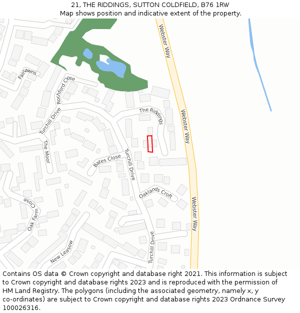 21, THE RIDDINGS, SUTTON COLDFIELD, B76 1RW: Location map and indicative extent of plot