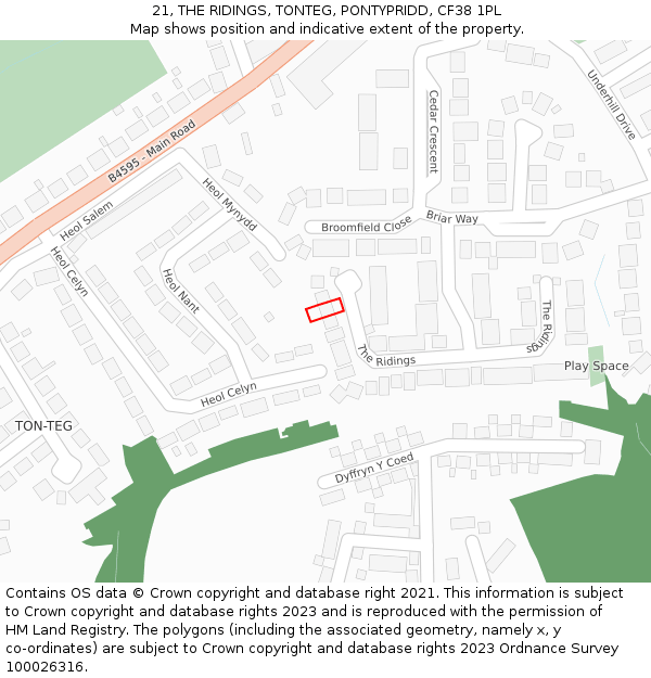 21, THE RIDINGS, TONTEG, PONTYPRIDD, CF38 1PL: Location map and indicative extent of plot