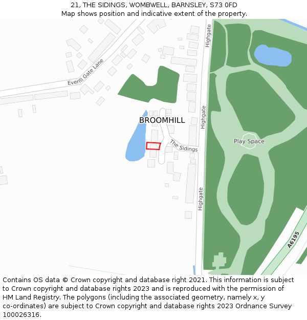 21, THE SIDINGS, WOMBWELL, BARNSLEY, S73 0FD: Location map and indicative extent of plot