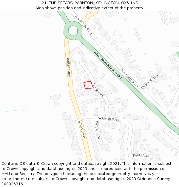 21, THE SPEARS, YARNTON, KIDLINGTON, OX5 1NS: Location map and indicative extent of plot