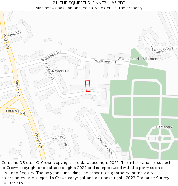 21, THE SQUIRRELS, PINNER, HA5 3BD: Location map and indicative extent of plot