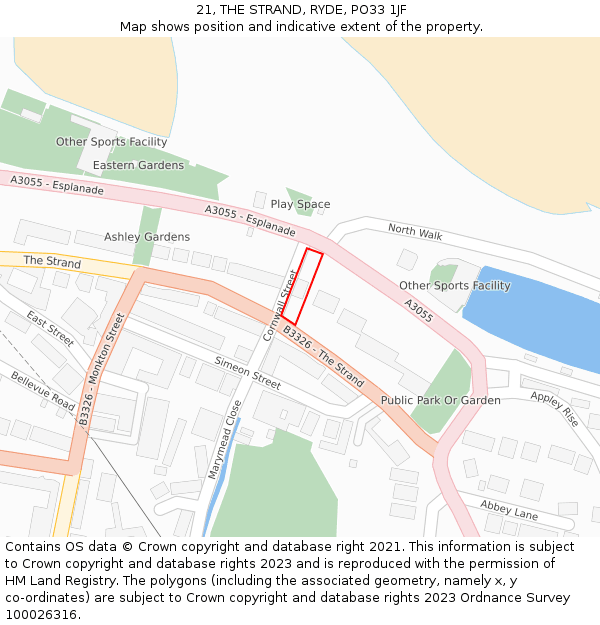 21, THE STRAND, RYDE, PO33 1JF: Location map and indicative extent of plot