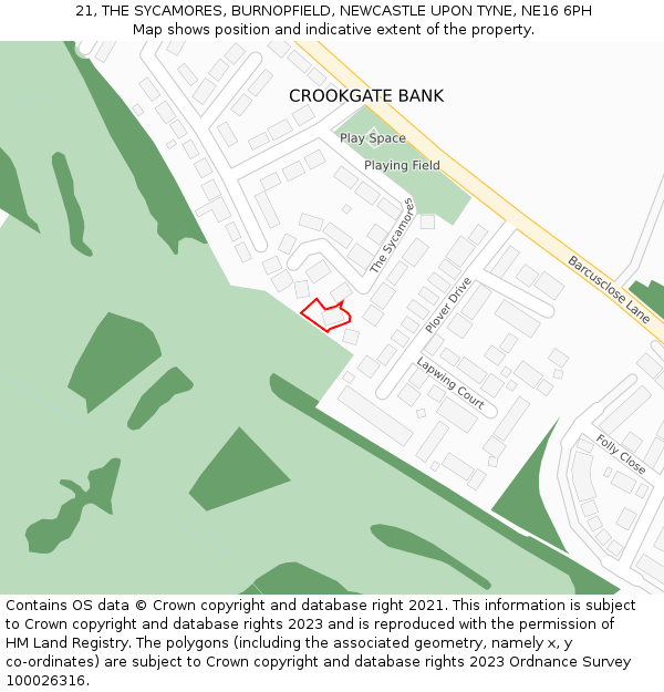 21, THE SYCAMORES, BURNOPFIELD, NEWCASTLE UPON TYNE, NE16 6PH: Location map and indicative extent of plot