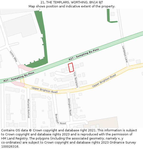 21, THE TEMPLARS, WORTHING, BN14 9JT: Location map and indicative extent of plot