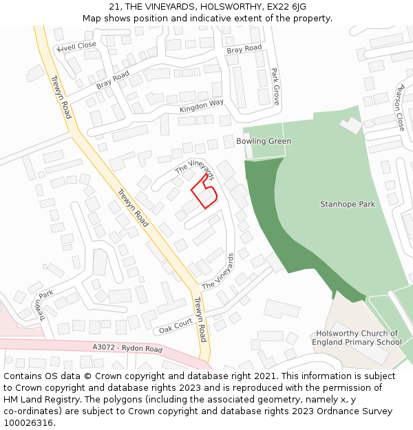 21, THE VINEYARDS, HOLSWORTHY, EX22 6JG: Location map and indicative extent of plot