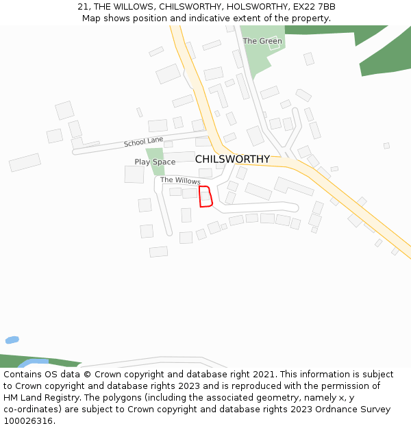 21, THE WILLOWS, CHILSWORTHY, HOLSWORTHY, EX22 7BB: Location map and indicative extent of plot