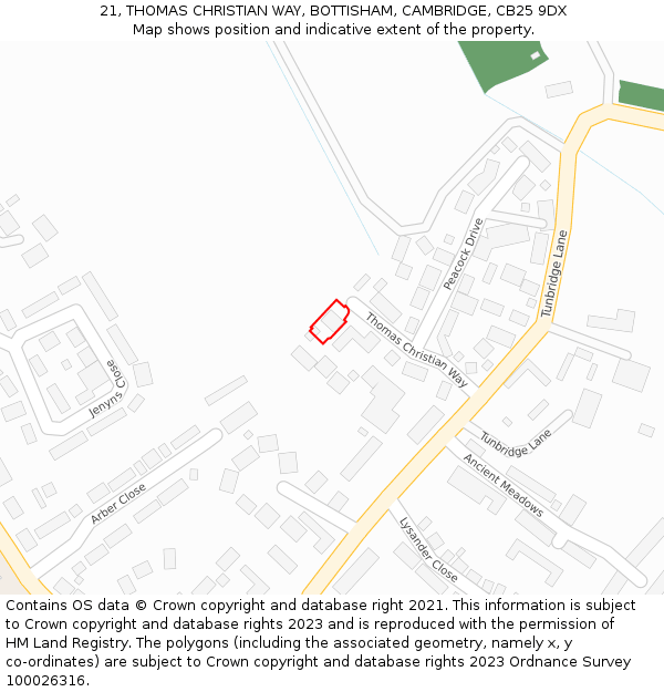 21, THOMAS CHRISTIAN WAY, BOTTISHAM, CAMBRIDGE, CB25 9DX: Location map and indicative extent of plot