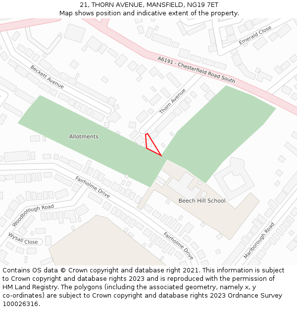 21, THORN AVENUE, MANSFIELD, NG19 7ET: Location map and indicative extent of plot