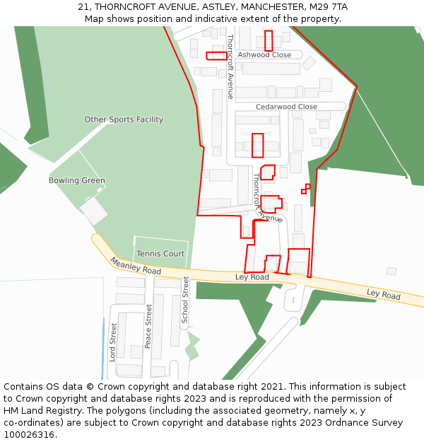 21, THORNCROFT AVENUE, ASTLEY, MANCHESTER, M29 7TA: Location map and indicative extent of plot