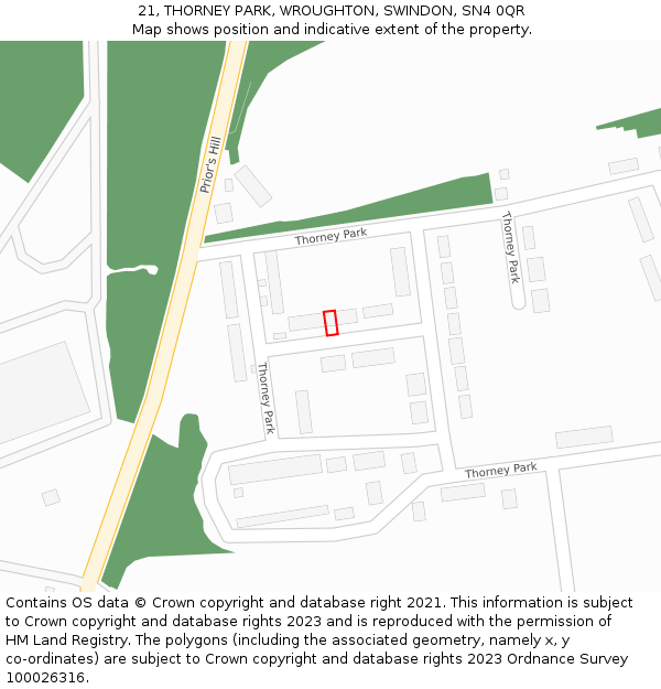 21, THORNEY PARK, WROUGHTON, SWINDON, SN4 0QR: Location map and indicative extent of plot