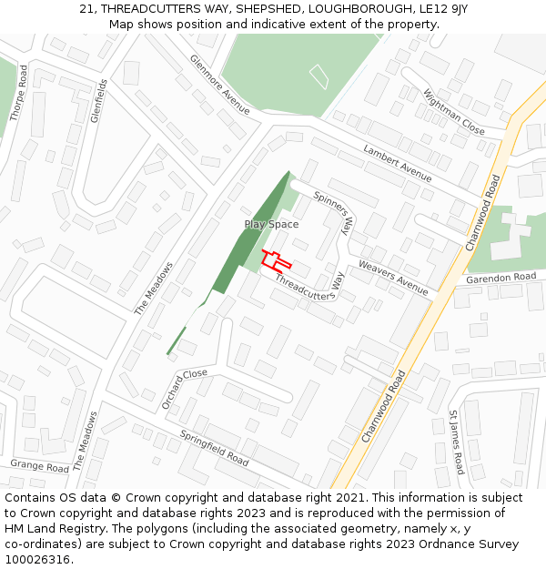 21, THREADCUTTERS WAY, SHEPSHED, LOUGHBOROUGH, LE12 9JY: Location map and indicative extent of plot