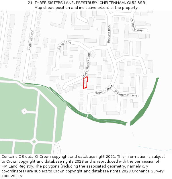 21, THREE SISTERS LANE, PRESTBURY, CHELTENHAM, GL52 5SB: Location map and indicative extent of plot