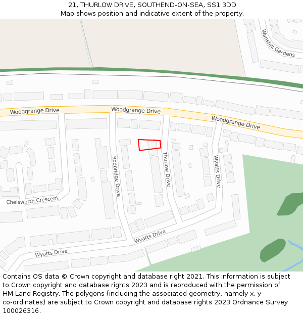 21, THURLOW DRIVE, SOUTHEND-ON-SEA, SS1 3DD: Location map and indicative extent of plot