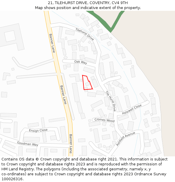 21, TILEHURST DRIVE, COVENTRY, CV4 9TH: Location map and indicative extent of plot