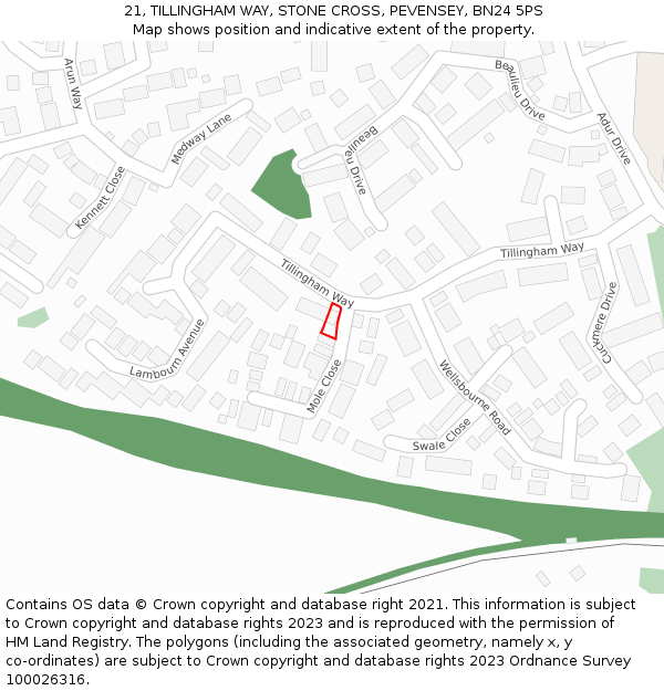 21, TILLINGHAM WAY, STONE CROSS, PEVENSEY, BN24 5PS: Location map and indicative extent of plot