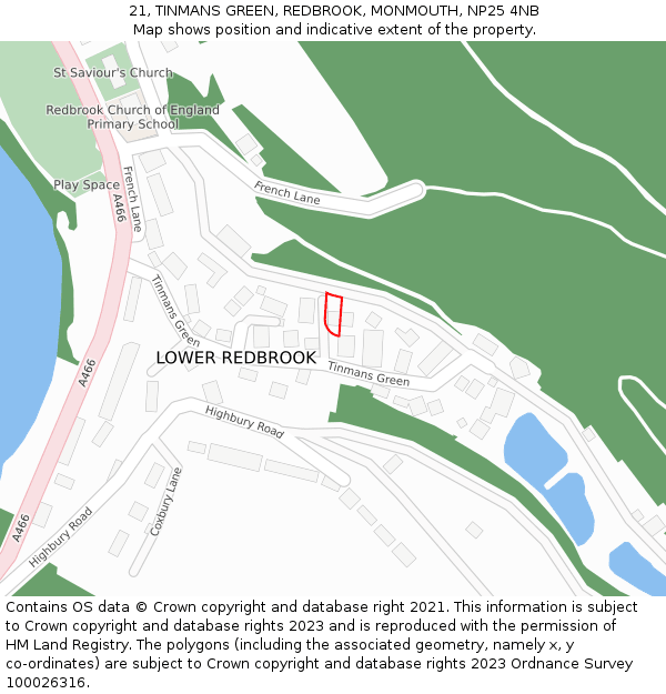 21, TINMANS GREEN, REDBROOK, MONMOUTH, NP25 4NB: Location map and indicative extent of plot