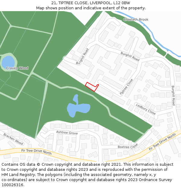 21, TIPTREE CLOSE, LIVERPOOL, L12 0BW: Location map and indicative extent of plot