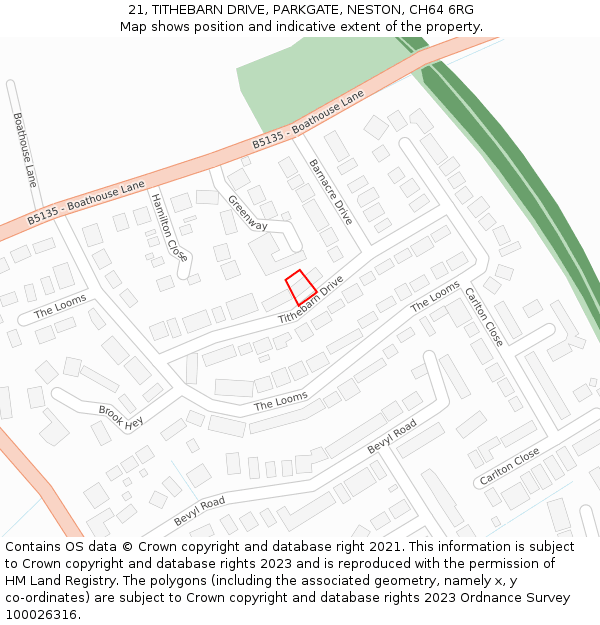 21, TITHEBARN DRIVE, PARKGATE, NESTON, CH64 6RG: Location map and indicative extent of plot