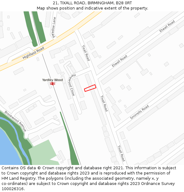 21, TIXALL ROAD, BIRMINGHAM, B28 0RT: Location map and indicative extent of plot