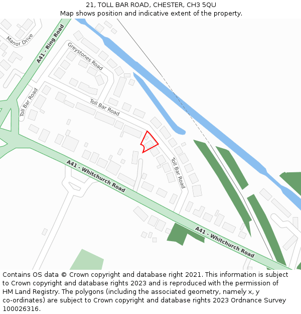21, TOLL BAR ROAD, CHESTER, CH3 5QU: Location map and indicative extent of plot