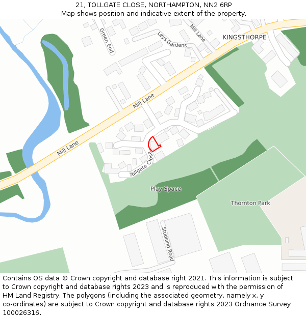 21, TOLLGATE CLOSE, NORTHAMPTON, NN2 6RP: Location map and indicative extent of plot