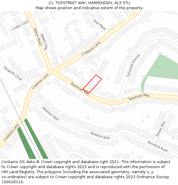 21, TOPSTREET WAY, HARPENDEN, AL5 5TU: Location map and indicative extent of plot