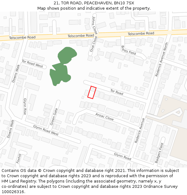 21, TOR ROAD, PEACEHAVEN, BN10 7SX: Location map and indicative extent of plot