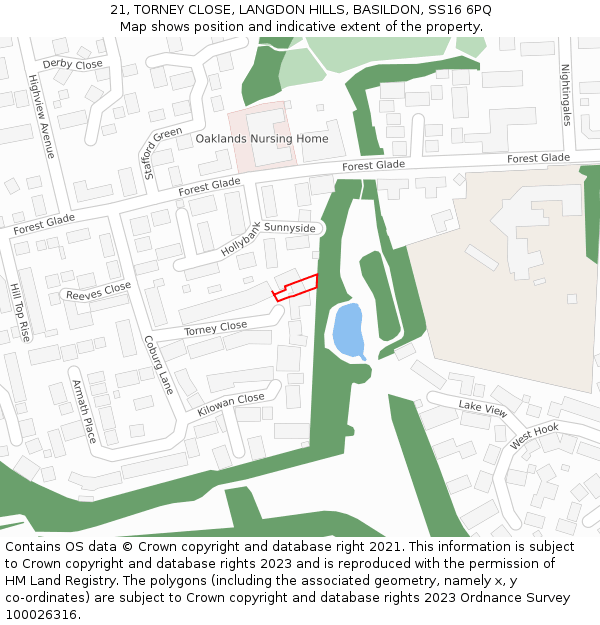 21, TORNEY CLOSE, LANGDON HILLS, BASILDON, SS16 6PQ: Location map and indicative extent of plot