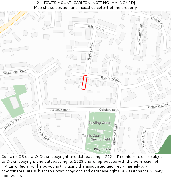 21, TOWES MOUNT, CARLTON, NOTTINGHAM, NG4 1DJ: Location map and indicative extent of plot