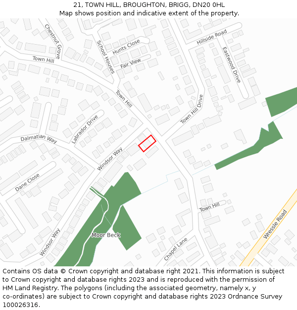 21, TOWN HILL, BROUGHTON, BRIGG, DN20 0HL: Location map and indicative extent of plot